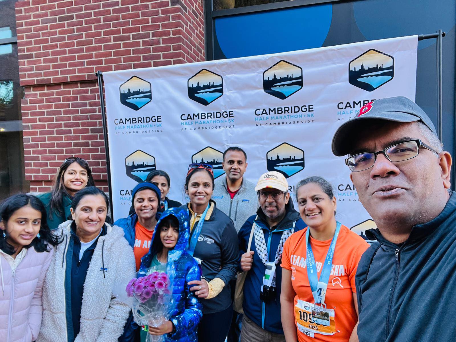 Team group at race start in woods